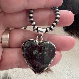 ❤️ Large Eudialyte Navajo Style Sterling Silver Heart 8.9G Pendant 1.45”L